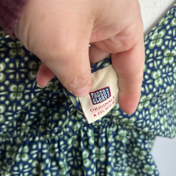 Faded Glory Y2K Blue Floral Milkmaid Tank Top Vintage Ruffle Bow Medium - Picture 5 of 7